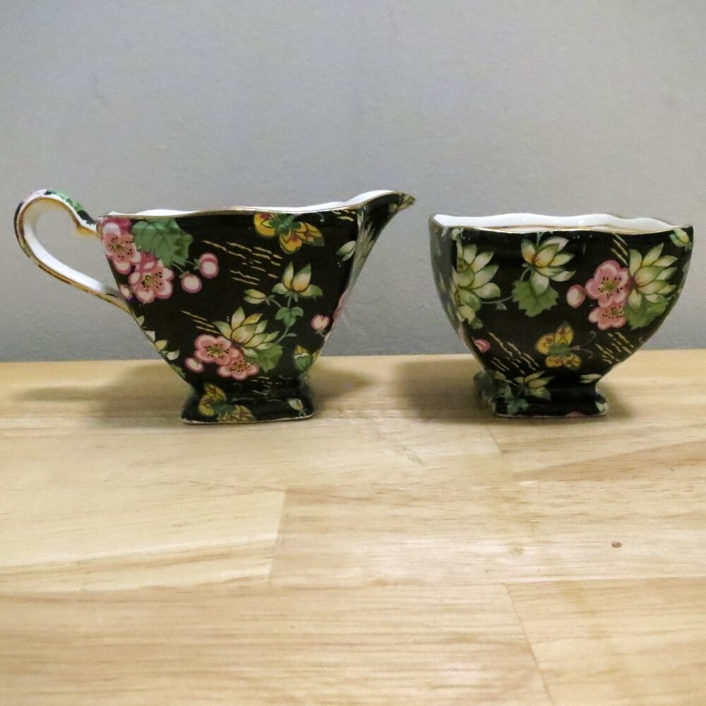 Royal Winton Grmwades Creamer & Sugar Bowl Set Orient Chintz Ascot Shape 1950's